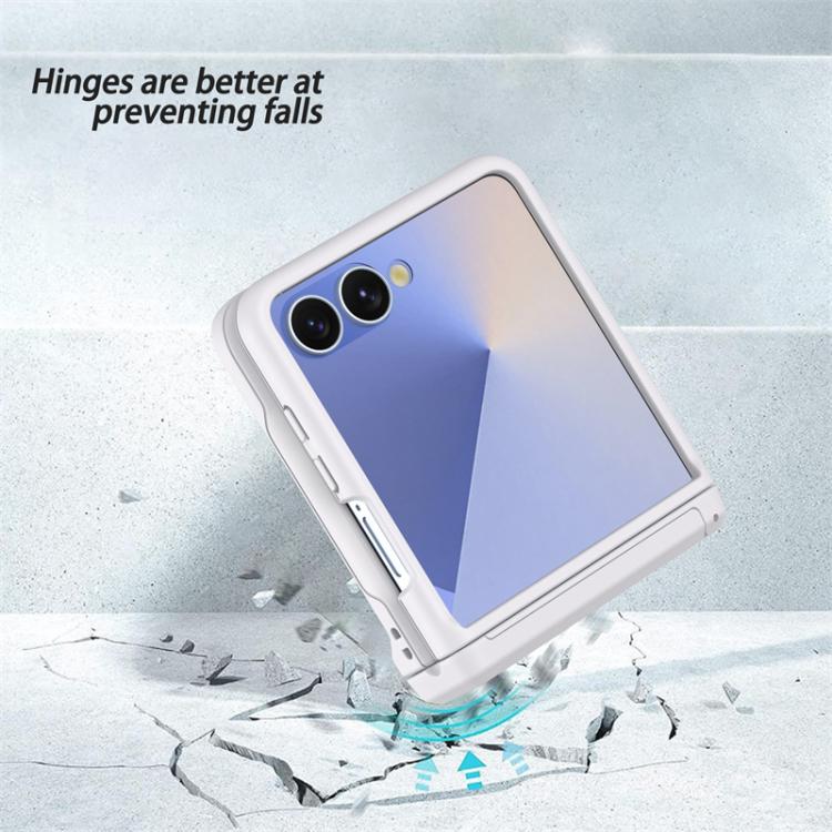 Funda plegable de PC con soporte y ranura para tarjeta y cadena de goma para Samsung Galaxy Z Flip7 5G (blanca)