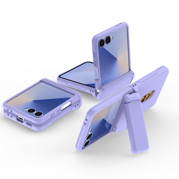 Funda plegable de PC con soporte y ranura para tarjeta y cadena de goma para Samsung Galaxy Z Flip7 5G (morado)