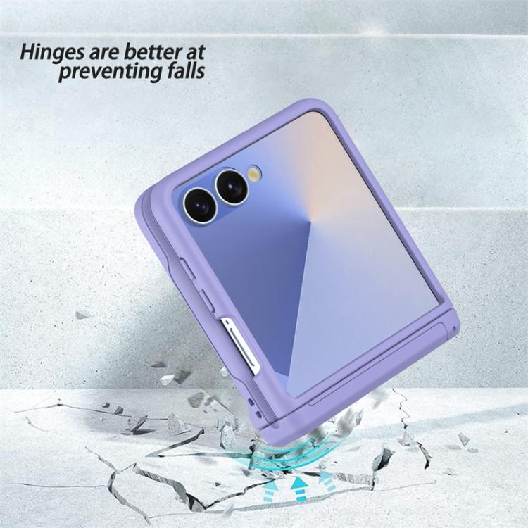 Funda plegable de PC con soporte y ranura para tarjeta y cadena de goma para Samsung Galaxy Z Flip7 5G (morado)