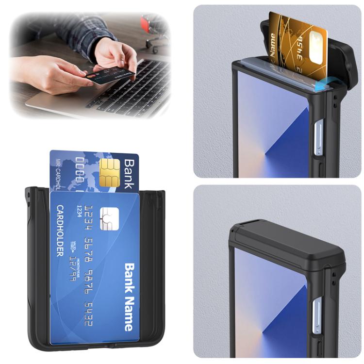Funda plegable de PC con soporte y ranura para tarjeta y cadena de goma para Samsung Galaxy Z Flip7 5G (negro)
