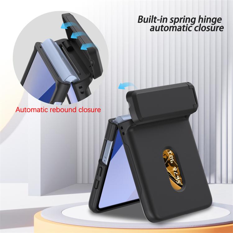 Funda plegable de PC con soporte y ranura para tarjeta y cadena de goma para Samsung Galaxy Z Flip7 5G (negro)