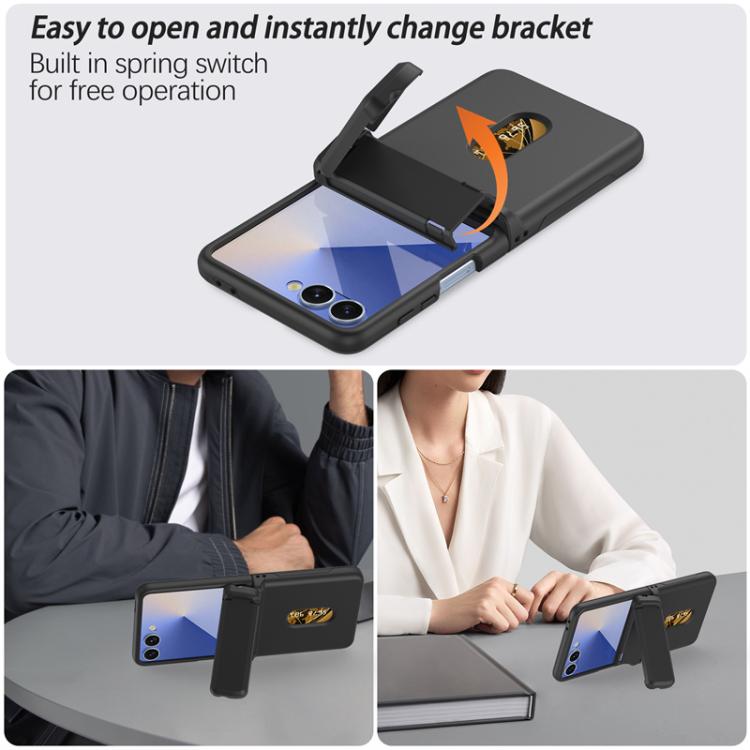 Funda plegable de PC con soporte y ranura para tarjeta y cadena de goma para Samsung Galaxy Z Flip7 5G (negro)