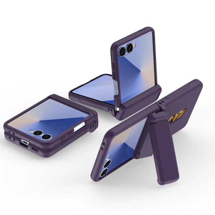Funda plegable de PC con soporte y ranura para tarjeta y cadena de goma para Samsung Galaxy Z Flip7 5G (morado oscuro)
