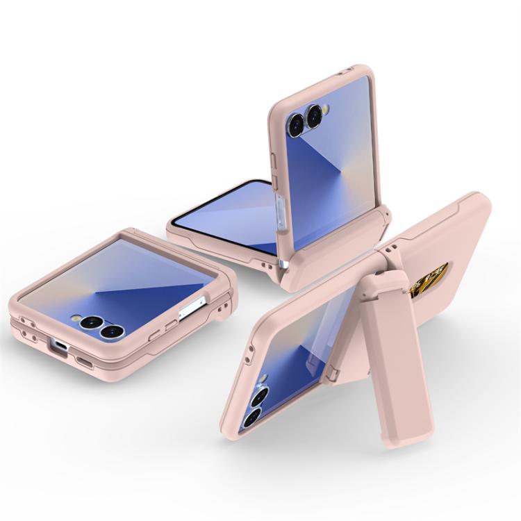 Funda plegable de PC con soporte y ranura para tarjeta y cadena de goma para Samsung Galaxy Z Flip7 5G (rosa)