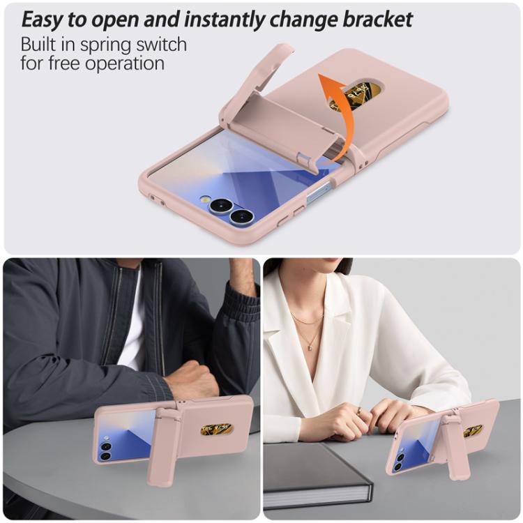 Funda plegable de PC con soporte y ranura para tarjeta y cadena de goma para Samsung Galaxy Z Flip7 5G (rosa)