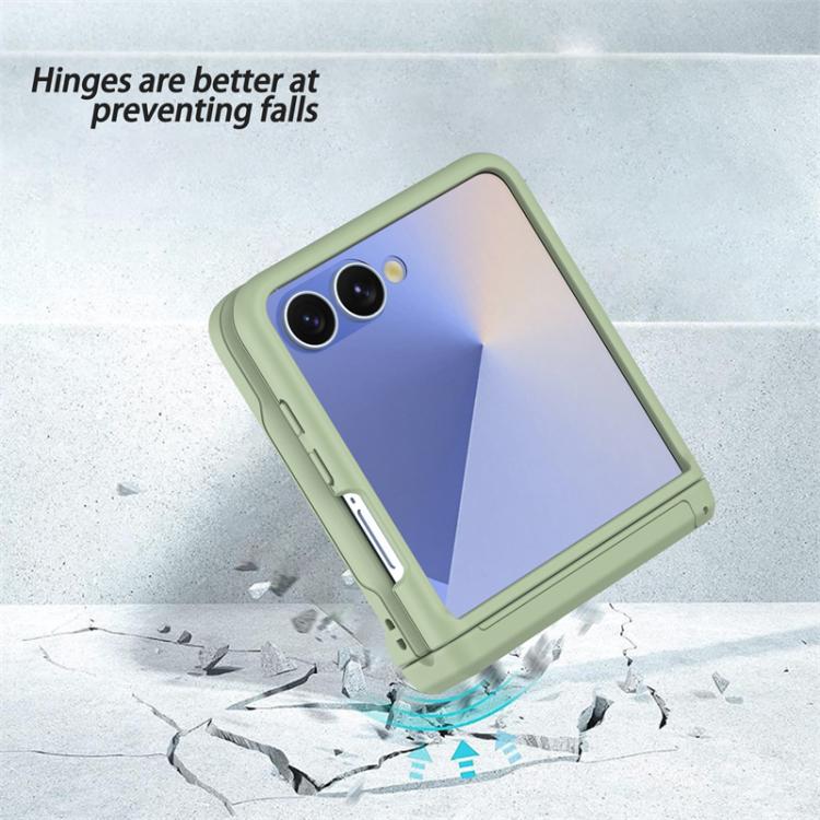 Funda plegable de PC con soporte y ranura para tarjeta y cadena de goma para Samsung Galaxy Z Flip7 5G (verde claro)