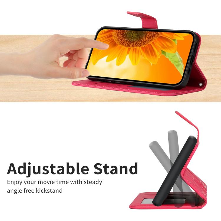 Funda de Cuero con Tapa para Infinix Hot 50 Pro 4G Diseño Girasol En Relieve (Rosa y Rojo)