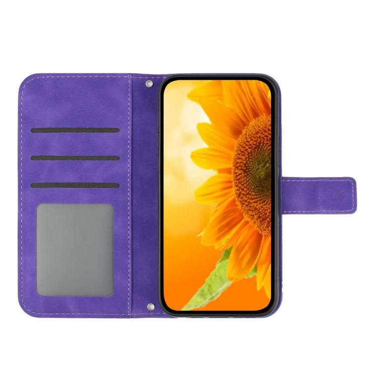 Funda de Cuero con Tapa y Cordón para Infinix Hot 50 Pro+ 4G con Diseño de Girasol (Morado Oscuro)