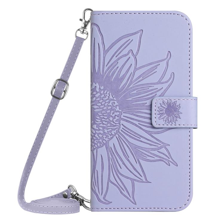 Funda de cuero con tapa y cordón para Infinix Smart 10 4G / Tecno Pop 10, con diseño de girasoles en relieve y tacto suave (morado)