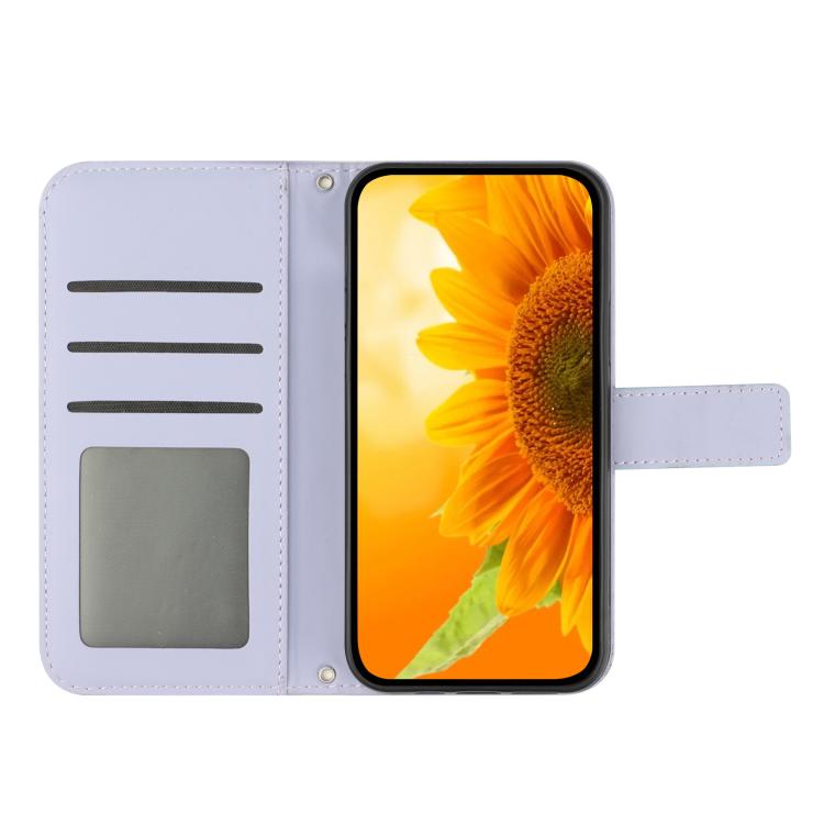Funda de cuero con tapa y cordón para Infinix Smart 10 4G / Tecno Pop 10, con diseño de girasoles en relieve y tacto suave (morado)