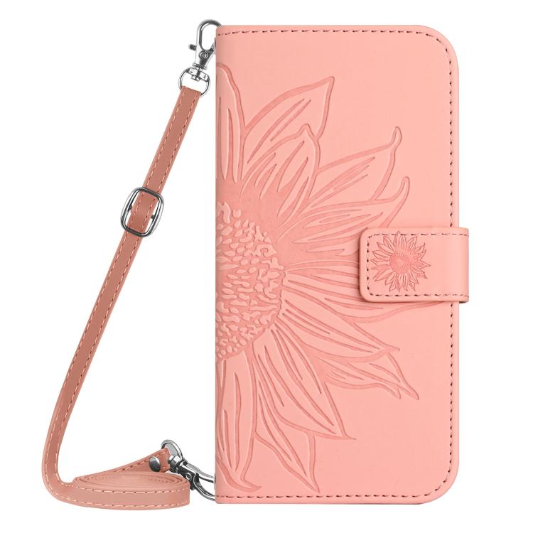 Funda de cuero con tapa y cordón para Infinix Smart 10 4G / Tecno Pop 10, con diseño de girasoles en relieve y tacto suave (rosa)