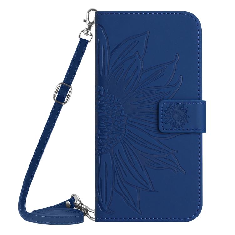 Funda de cuero con tapa y cordón para Infinix Smart 10 4G / Tecno Pop 10, con diseño de girasoles en relieve y tacto suave (azul oscuro)