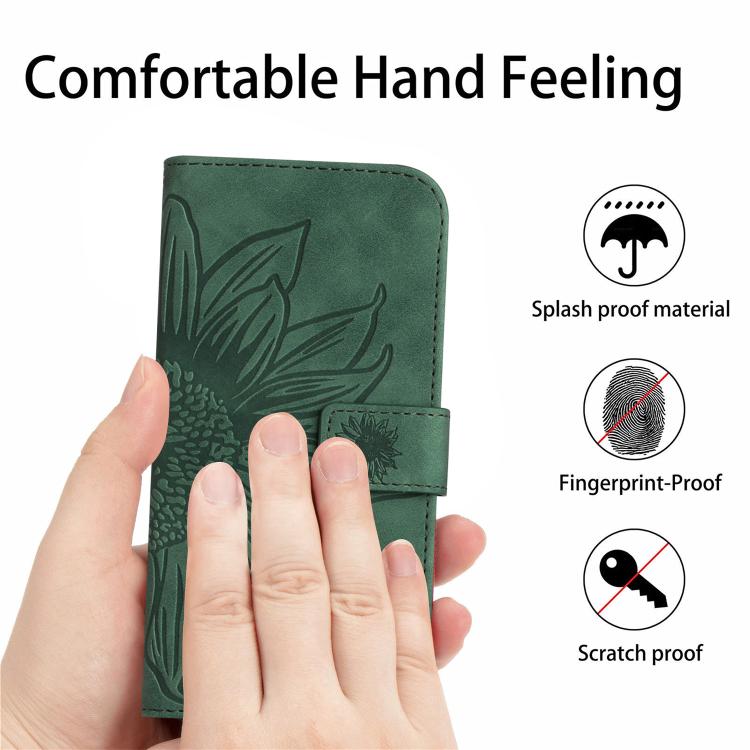 Funda de cuero con tapa y cordón para Infinix Smart 10 4G / Tecno Pop 10, con diseño de girasol en relieve y tacto suave (verde)