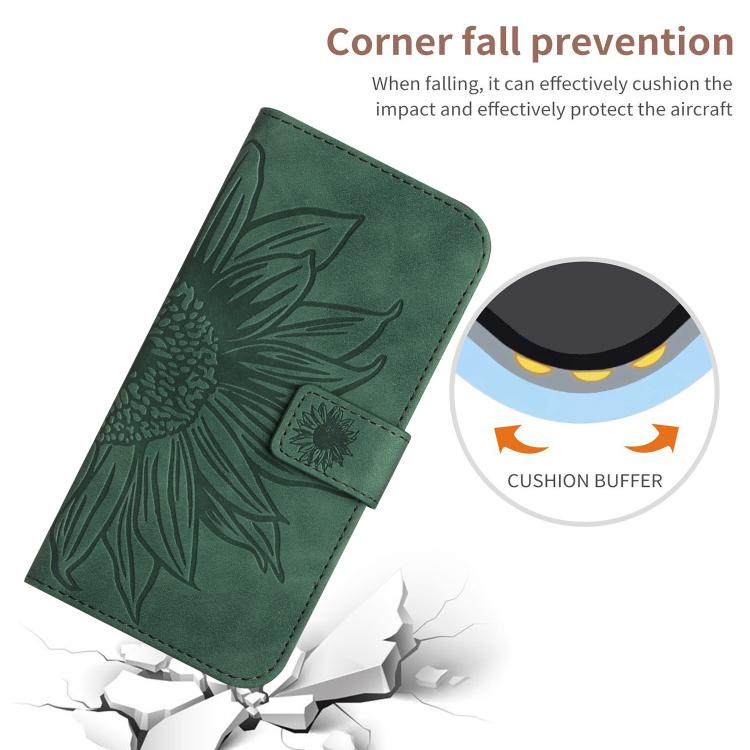 Funda de cuero con tapa y cordón para Infinix Smart 10 4G / Tecno Pop 10, con diseño de girasol en relieve y tacto suave (verde)