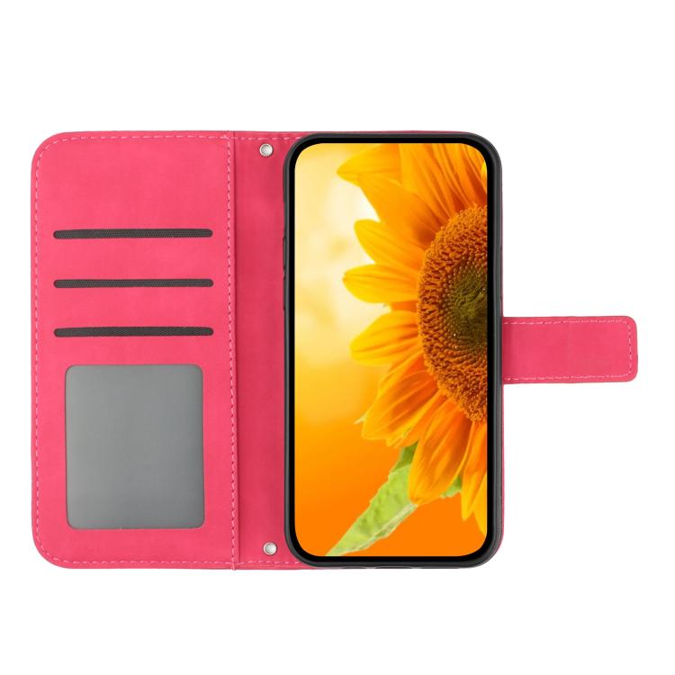 Funda de cuero con tapa y cordón para Infinix Smart 10 4G / Tecno Pop 10, con diseño de girasol en relieve y tacto suave (rosa rojo)