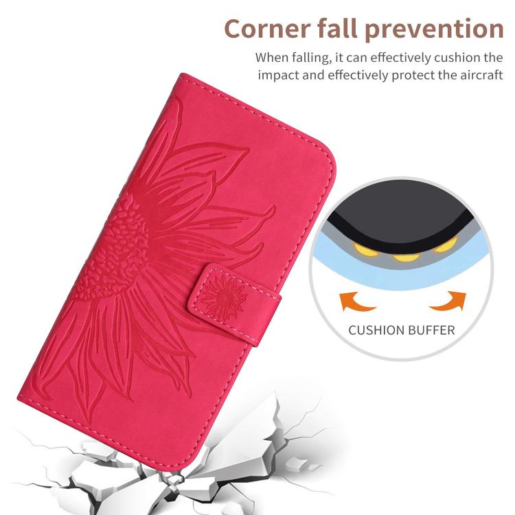 Funda de cuero con tapa y cordón para Infinix Smart 10 4G / Tecno Pop 10, con diseño de girasol en relieve y tacto suave (rosa rojo)