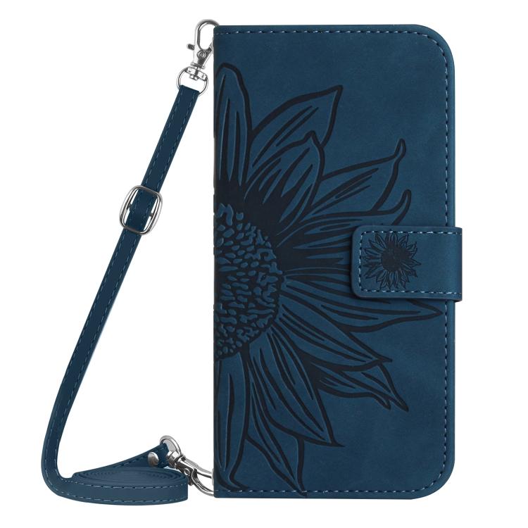 Funda de cuero con tapa y cordón para Infinix Smart 10 4G / Tecno Pop 10, con diseño de girasol en relieve y tacto suave (azul tinta)