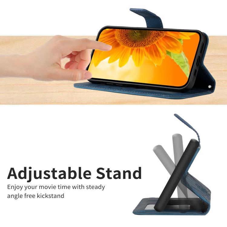 Funda de cuero con tapa y cordón para Infinix Smart 10 4G / Tecno Pop 10, con diseño de girasol en relieve y tacto suave (azul tinta)