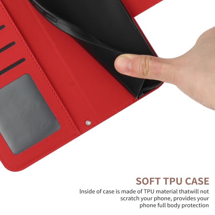 Funda de cuero con tapa y cordón para Infinix Smart 10 Plus 4G, con diseño de girasol en relieve y tacto suave (roja)