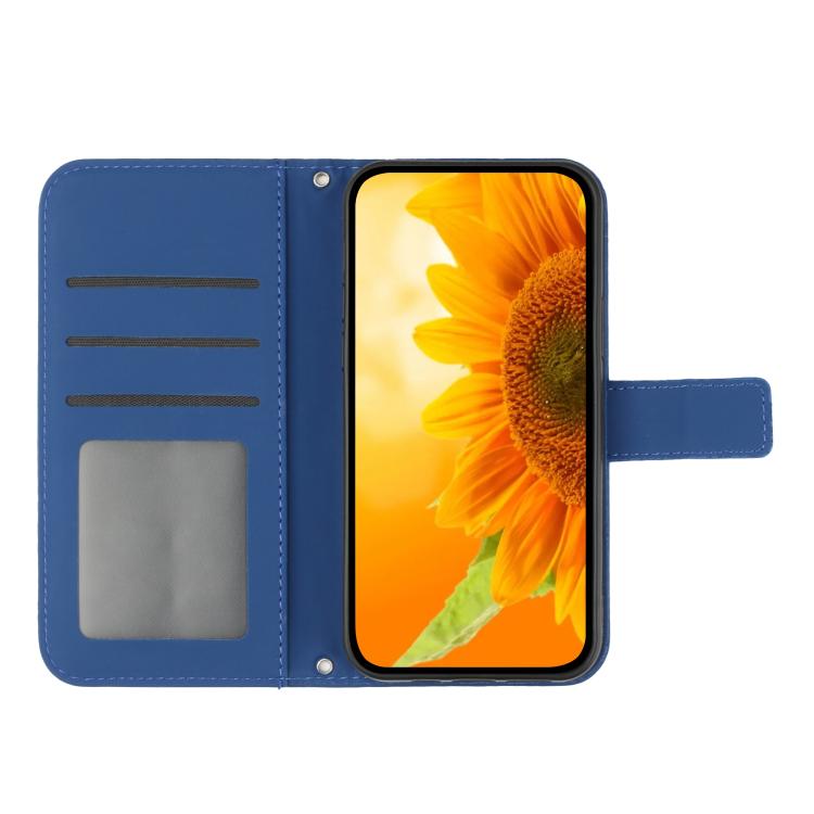 Funda de cuero con tapa y cordón para Infinix Smart 10 Plus 4G, con diseño de girasoles en relieve y tacto suave (azul oscuro)