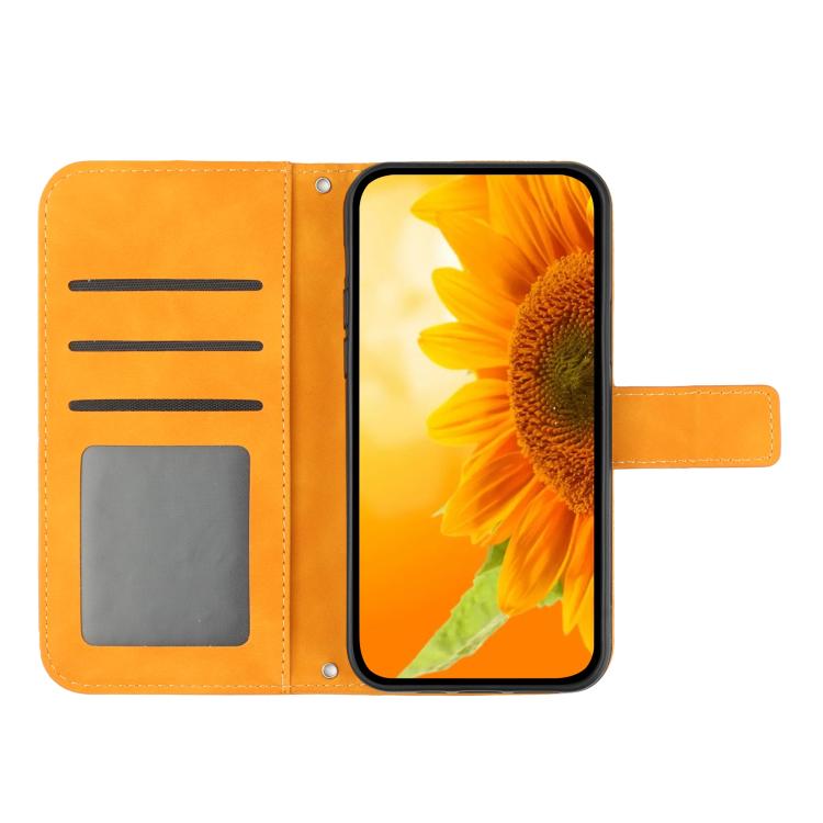 Funda de cuero con tapa y cordón para Infinix Smart 10 Plus 4G, con diseño de girasoles en relieve y tacto suave (amarilla)