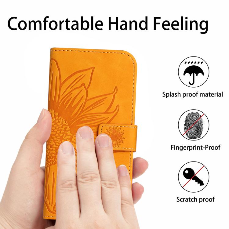 Funda de cuero con tapa y cordón para Infinix Smart 10 Plus 4G, con diseño de girasoles en relieve y tacto suave (amarilla)