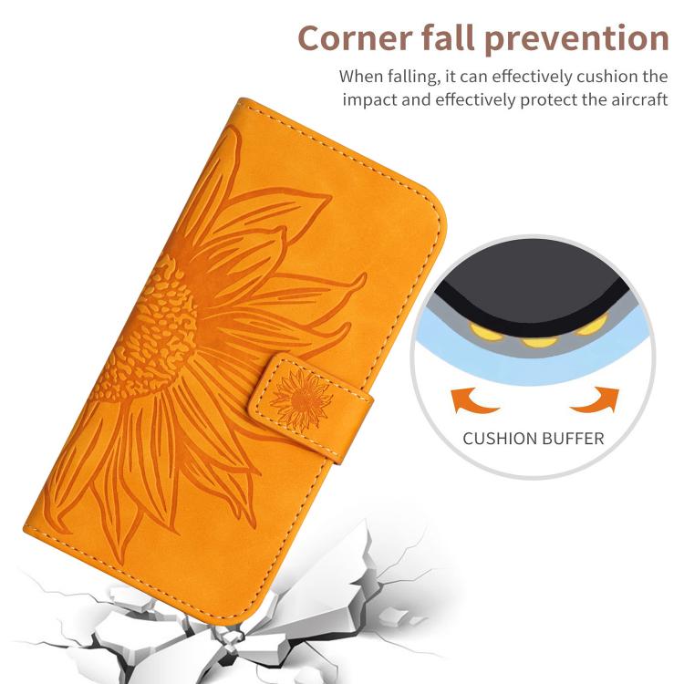 Funda de cuero con tapa y cordón para Infinix Smart 10 Plus 4G, con diseño de girasoles en relieve y tacto suave (amarilla)