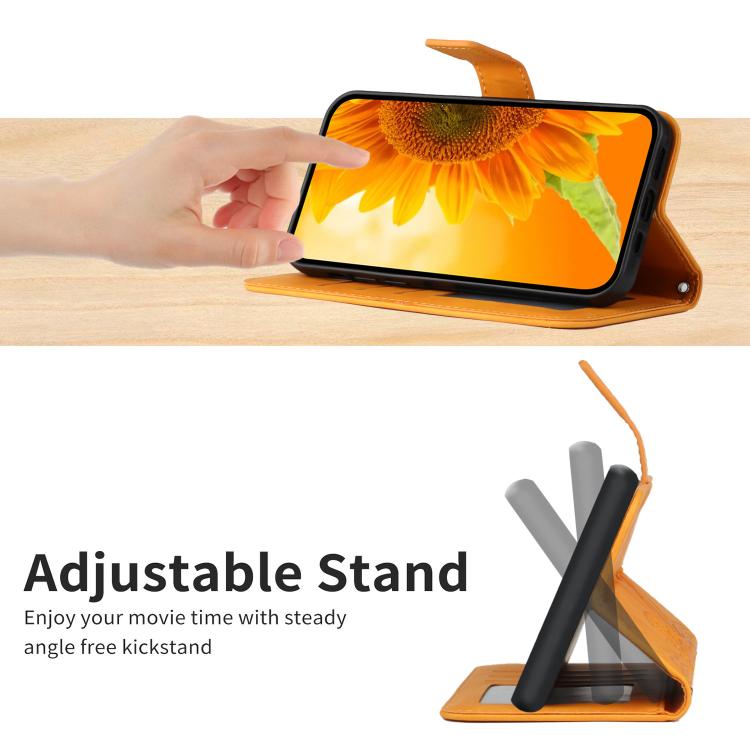 Funda de cuero con tapa y cordón para Infinix Smart 10 Plus 4G, con diseño de girasoles en relieve y tacto suave (amarilla)