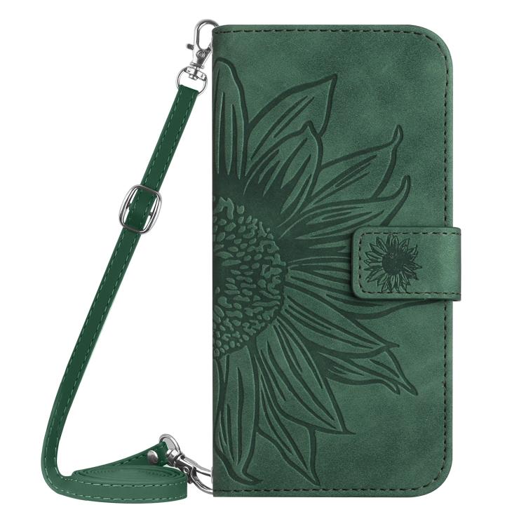 Funda de cuero con tapa y cordón para Infinix Smart 10 Plus 4G, con diseño de girasol en relieve y tacto suave (verde)
