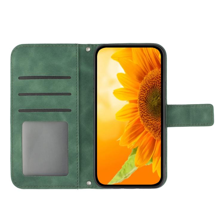 Funda de cuero con tapa y cordón para Infinix Smart 10 Plus 4G, con diseño de girasol en relieve y tacto suave (verde)