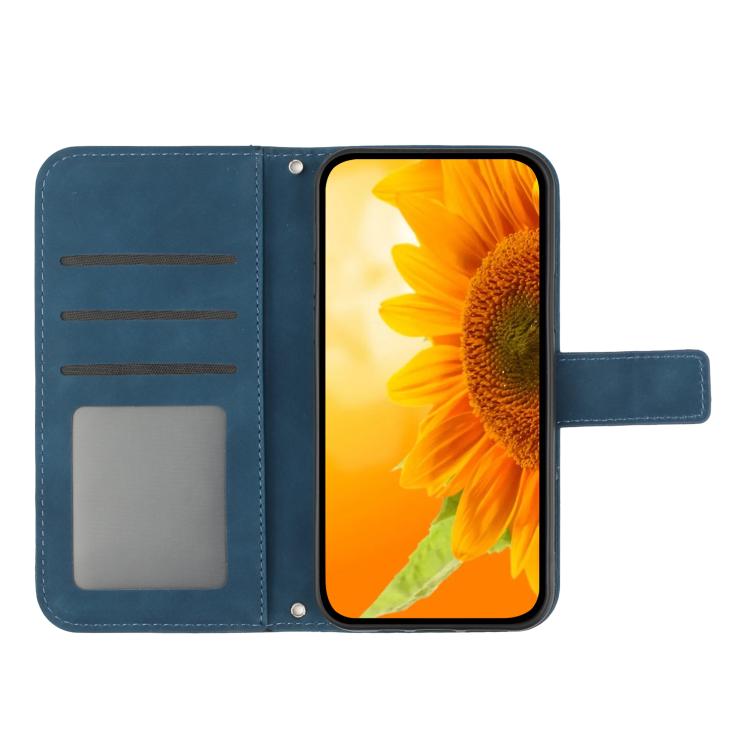 Funda de cuero con tapa y cordón para Infinix Smart 10 Plus 4G, con diseño de girasoles en relieve y tacto suave (azul tinta)