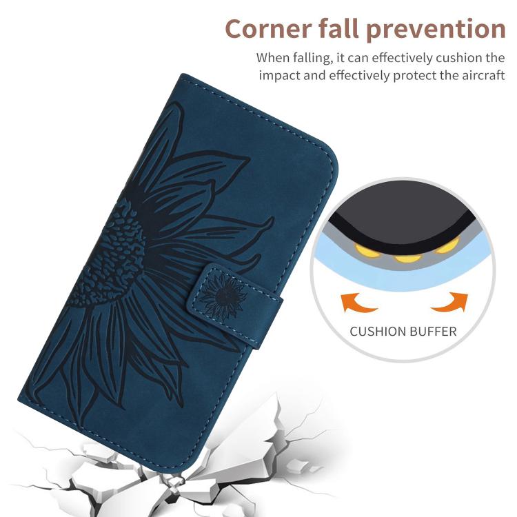 Funda de cuero con tapa y cordón para Infinix Smart 10 Plus 4G, con diseño de girasoles en relieve y tacto suave (azul tinta)