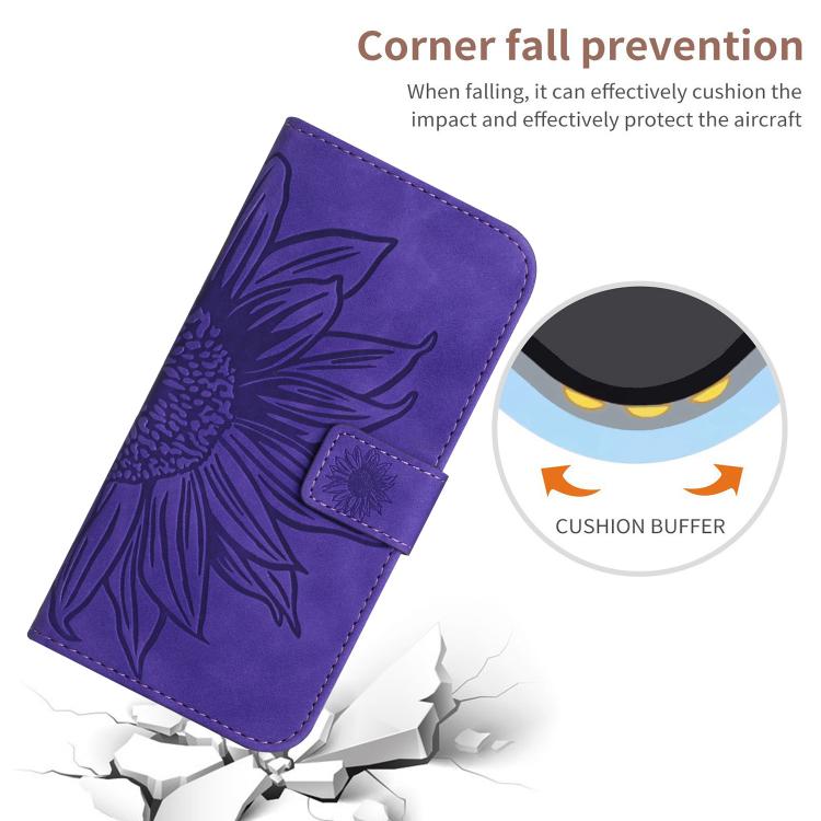 Funda de cuero con tapa y cordón para Infinix Smart 10 Plus 4G, con diseño de girasoles en relieve y tacto suave (morado oscuro)