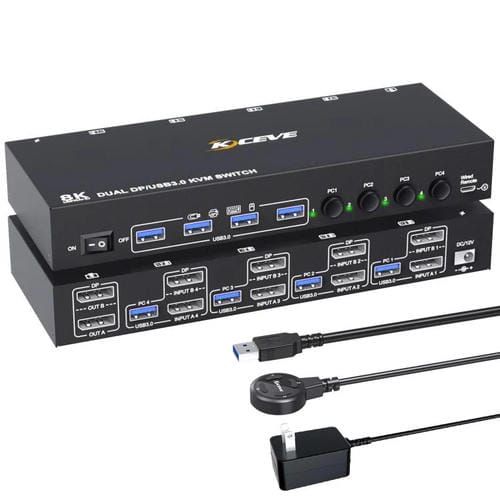 Conmutador KVM Dos Monitores DP USB3.0 4 Entradas 2 Salidas KC-KVM402DP 8K 30 Hz Enchufe UE