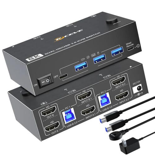 Conmutador KVM KC-KVM8202 de Dos Monitores USB 3.0 HDMI 8K 60 Hz con Dos Puertos Enchufe Australiano