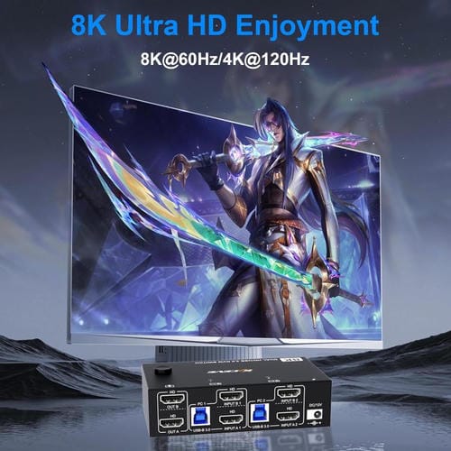 Conmutador KVM KC-KVM8202 de Dos Monitores USB 3.0 HDMI 8K 60 Hz con Dos Puertos Enchufe Australiano