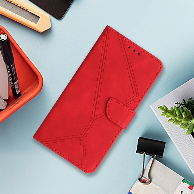 Funda de Cuero con Relieve y Costuras para Teléfono Infinix Hot 50I 4G (Rojo)