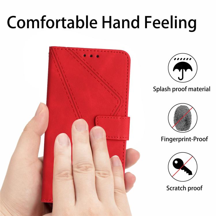 Funda de cuero con relieve y costuras para Infinix Smart 10 4G / Tecno Pop 10 (roja)