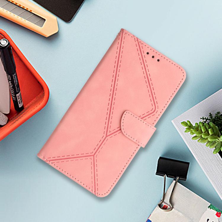 Funda de cuero con relieve y costuras para Infinix Smart 10 4G / Tecno Pop 10 (rosa)