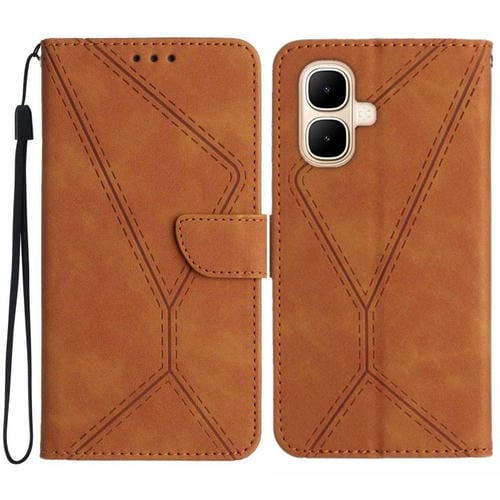 Funda de cuero con relieve y costuras para Infinix Smart 10 4G / Tecno Pop 10 (marrón)