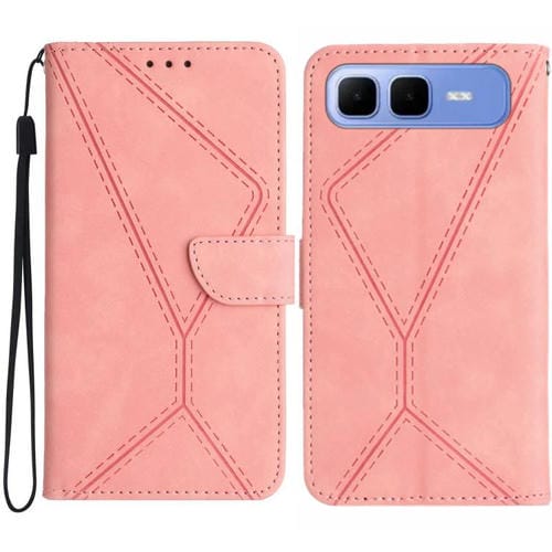 Funda de cuero con relieve y costuras para Infinix Smart 10 Plus 4G (rosa)