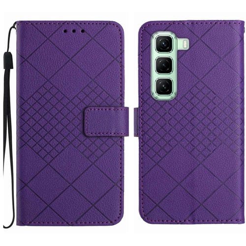 Funda de Cuero con Textura de Cuadrícula Rómbica para Infinix Hot 50 Pro+ 4G (Morado)