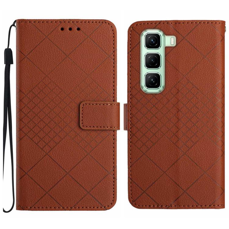 Funda de Cuero con Textura de Cuadrícula Rómbica para Infinix Hot 50 Pro+ 4G (Marrón)