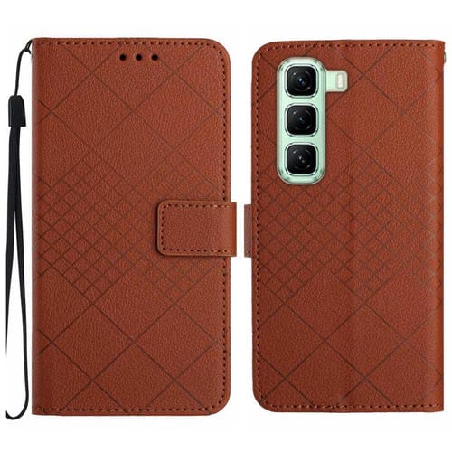 Funda de Cuero con Textura de Cuadrícula Rómbica para Infinix Hot 50 5G (Marrón)