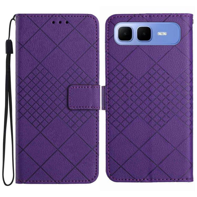 Funda de cuero con textura de cuadrícula rómbica para Infinix Smart 10 Plus 4G (morado)