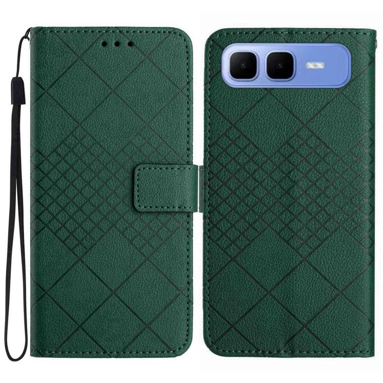 Funda de cuero con textura de cuadrícula rómbica para Infinix Smart 10 Plus 4G (verde)