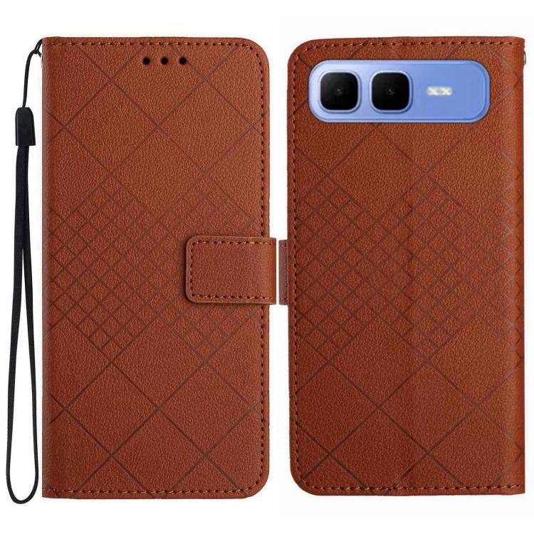 Funda de cuero con textura de cuadrícula rómbica para Infinix Smart 10 Plus 4G (marrón)