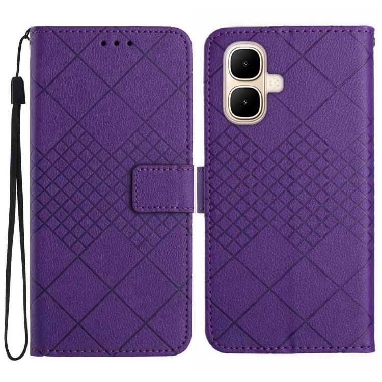 Funda de cuero con textura de cuadrícula rómbica para Infinix Smart 10 4G / Tecno Pop 10 (morado)