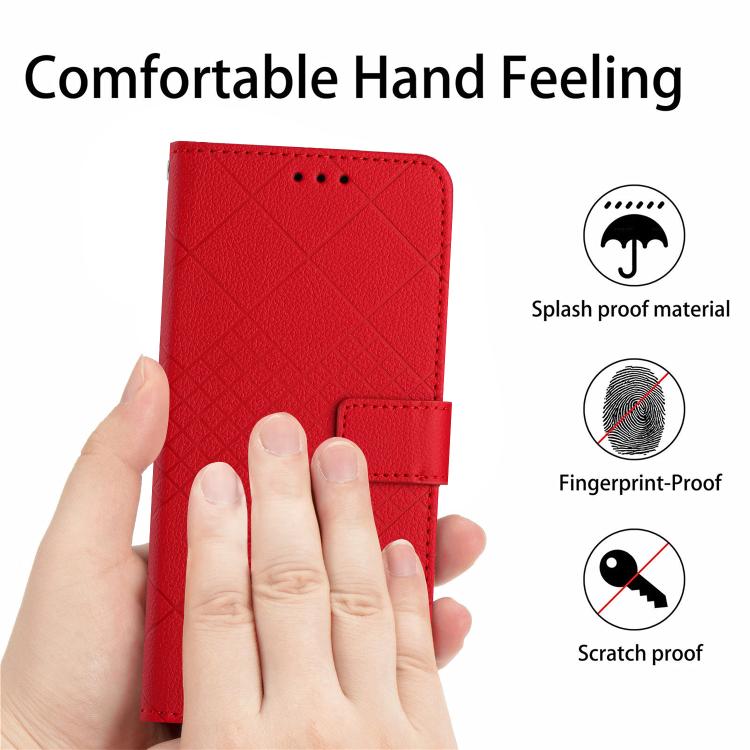 Funda de cuero con textura de cuadrícula rómbica para Infinix Smart 10 4G / Tecno Pop 10 (roja)