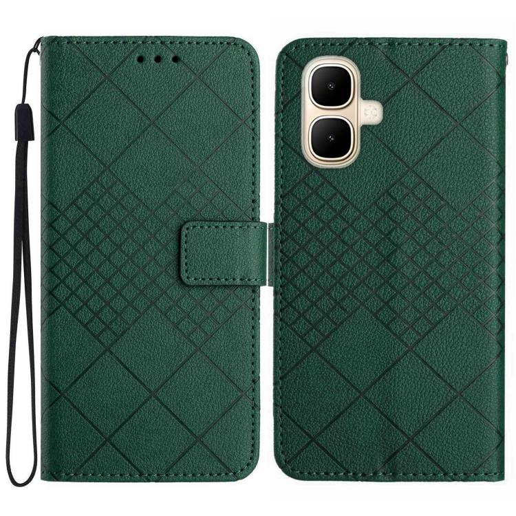 Funda de cuero con textura de cuadrícula rómbica para Infinix Smart 10 4G / Tecno Pop 10 (verde)